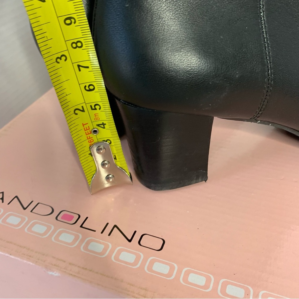 Bandolino Black Leather Heeled Ankle Boots with Gold Tone Metal Accent Size 7 - Picture 11 of 16